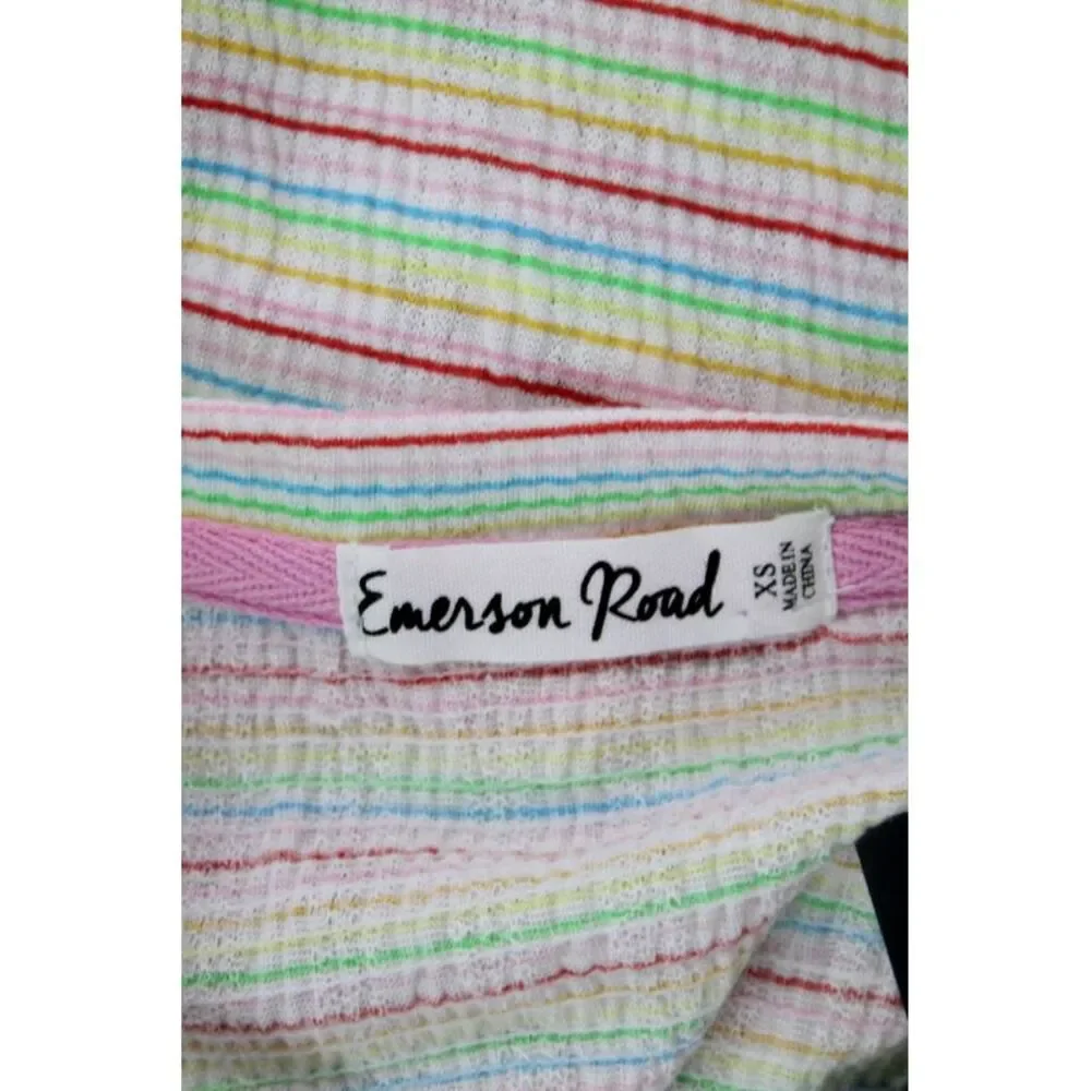 Emerson Road Womens Stripe Short Sleeve Round Neck Pajama Set Multicolor Size XS